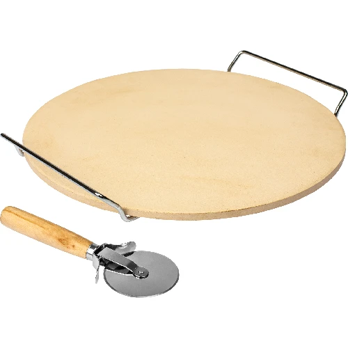 Pizza stone with stand and cutter, made of cordierite, round, 33 cm - 2 ['gift', ' homemade pizza', ' for baking pizza', ' for serving pizza', ' for baking bread', ' for baking buns']