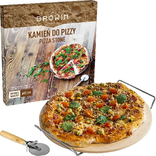 Pizza stone with stand and cutter, made of cordierite, round, 33 cm - 7 ['gift', ' homemade pizza', ' for baking pizza', ' for serving pizza', ' for baking bread', ' for baking buns']