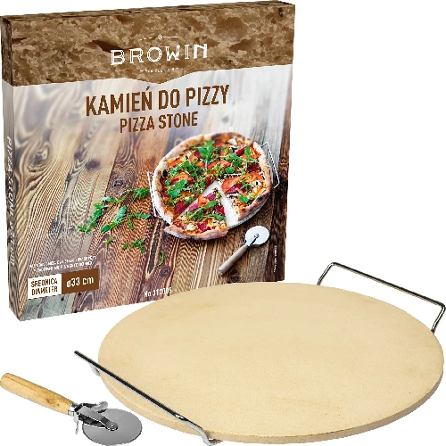 Pizza stone with stand and cutter, made of cordierite, round, 33 cm - 6 ['gift', ' homemade pizza', ' for baking pizza', ' for serving pizza', ' for baking bread', ' for baking buns']