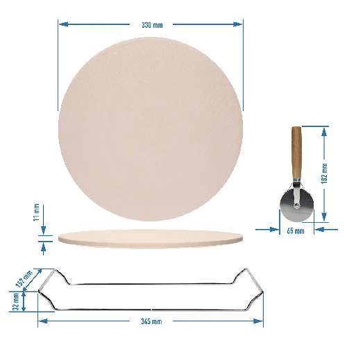 Pizza stone with stand and cutter, made of cordierite, round, 33 cm - 8 ['gift', ' homemade pizza', ' for baking pizza', ' for serving pizza', ' for baking bread', ' for baking buns']