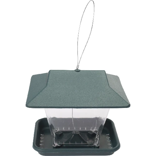 Plastic bird feeder - 19,5x14,5x18 cm, green - 2 ['bird feeder', ' plastic bird feeder', ' winter bird feeding', ' green bird feeder']