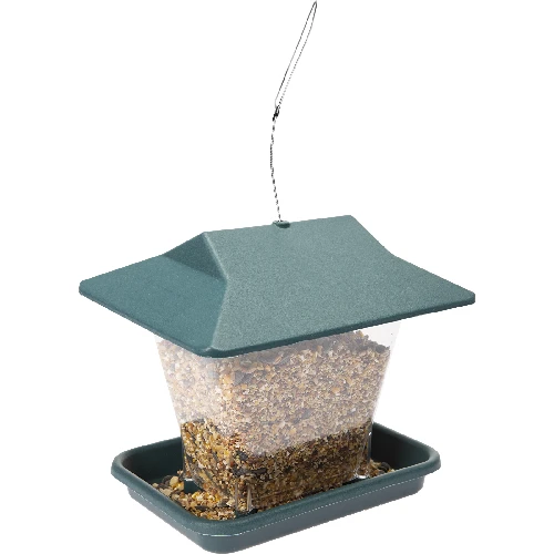 Plastic bird feeder - 19,5x14,5x18 cm, green - 5 ['bird feeder', ' plastic bird feeder', ' winter bird feeding', ' green bird feeder']