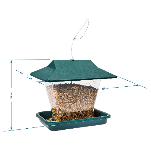 Plastic bird feeder - 19,5x14,5x18 cm, green - 7 ['bird feeder', ' plastic bird feeder', ' winter bird feeding', ' green bird feeder']