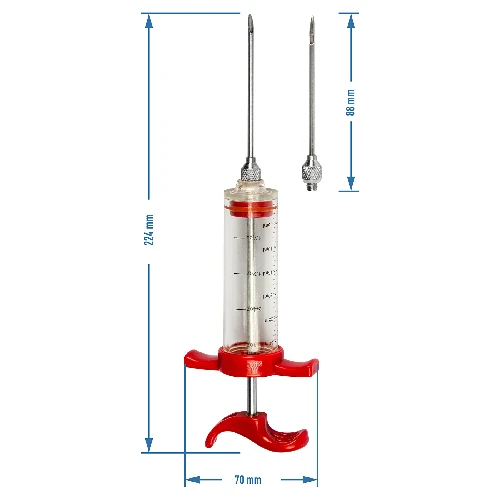 Plastic meat injector with 2 injection needles, 30 ml - 9 ['home-made sausages', ' smoking', ' home-made products', ' home-made sausages', ' home-made pate', ' white sausage', ' sausage smoking', ' sausage', ' cold meat', ' meat', ' local specialities', ' dinner']