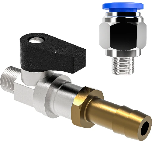 Plug connector + ball valve + stub pipe set  - 1 ['accessories for distillers', ' modular distillers', ' for head', ' for reflux']