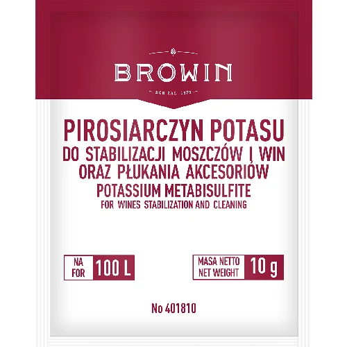 Potassium metabisulfite - 10g  - 1 ['metabisulfite for wine', ' potassium metabisulfite for wine', ' potassium metabisulfite disinfection', ' potassium metabisulfite for disinfection', ' wine stabilization']