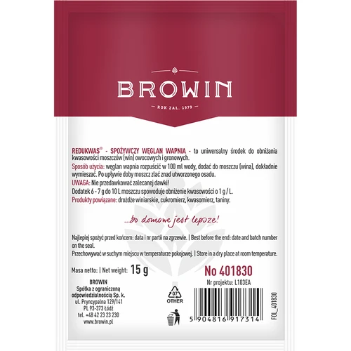 Redukwas - acidity regulator, 15 g - 2 ['calcium carbonate', ' acidity reduction', ' reducing acidity in must and wine', ' for wine', ' homemade wine', ' acidity lowering', ' blackcurrant wine', ' grape wine', ' raspberry wine', ' how to make tasty fruit wine', ' reducing acid in wine', ' agents for wine', ' acidity in oenology', ' sour fruit wine', ' balanced acidity']