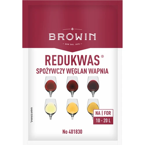 Redukwas - acidity regulator, 15 g  - 1 ['calcium carbonate', ' acidity reduction', ' reducing acidity in must and wine', ' for wine', ' homemade wine', ' acidity lowering', ' blackcurrant wine', ' grape wine', ' raspberry wine', ' how to make tasty fruit wine', ' reducing acid in wine', ' agents for wine', ' acidity in oenology', ' sour fruit wine', ' balanced acidity']