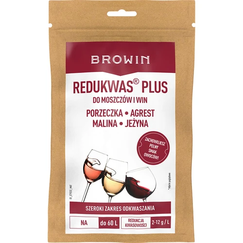 Redukwas® Plus - acidity regulator  - 1 ['acidity reduction', ' calcium carbonate', ' must and wine deacidification', ' reduction of acidity of must and wine', ' for wine', ' homemade wine', ' acidity lowering', ' acidity reduction', ' sour fruit wines', ' currant wine', ' gooseberry wine', ' raspberry wine', ' blackberry wine', ' how to make tasty fruit wine', ' reducing acid in wine', ' agents for wine', ' acidity in oenology', ' balanced acidity', ' mineral deacidification']