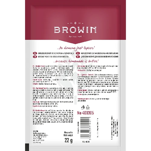 Restart yeast - 22 g - 2 ['restart', ' yeast for restart', ' for re-starting fermentation', ' high alcoholic yeast', ' yeast for difficult conditions', ' fermentation', ' yeast plus nutrient solution', ' for pitching', ' for wines and mash', ' up to 18% alcohol']