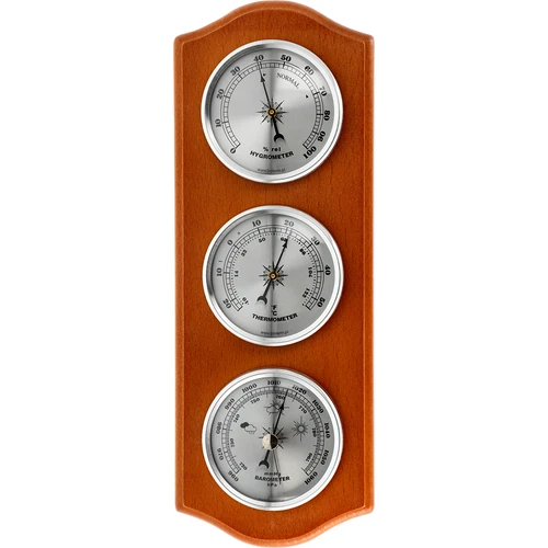 Retro weather station - honey colour with silver dials  - 1 ['retro weather station', ' temperature measurement', ' pressure', ' humidity', ' comfort at home', ' stylish weather station', ' three-in-one multi-functional weather station', ' elegant weather station', ' which weather station to choose', ' traditional weather station', ' weather station with wooden housing', ' weather station in honey colour', ' gift thermometer', ' pressure gauge', ' humidity level gauge', ' hygrometer', ' accurate thermometer', ' hygrometer with thermometer', ' weather station for wall', ' what to measure room temperature with', ' retro thermometer', ' wooden weather station', ' weather station with silver dials']