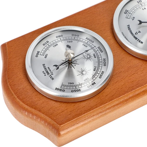 Retro weather station - honey colour with silver dials - 3 ['retro weather station', ' temperature measurement', ' pressure', ' humidity', ' comfort at home', ' stylish weather station', ' three-in-one multi-functional weather station', ' elegant weather station', ' which weather station to choose', ' traditional weather station', ' weather station with wooden housing', ' weather station in honey colour', ' gift thermometer', ' pressure gauge', ' humidity level gauge', ' hygrometer', ' accurate thermometer', ' hygrometer with thermometer', ' weather station for wall', ' what to measure room temperature with', ' retro thermometer', ' wooden weather station', ' weather station with silver dials']