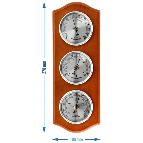 Retro weather station - honey colour with silver dials - 5 ['retro weather station', ' temperature measurement', ' pressure', ' humidity', ' comfort at home', ' stylish weather station', ' three-in-one multi-functional weather station', ' elegant weather station', ' which weather station to choose', ' traditional weather station', ' weather station with wooden housing', ' weather station in honey colour', ' gift thermometer', ' pressure gauge', ' humidity level gauge', ' hygrometer', ' accurate thermometer', ' hygrometer with thermometer', ' weather station for wall', ' what to measure room temperature with', ' retro thermometer', ' wooden weather station', ' weather station with silver dials']