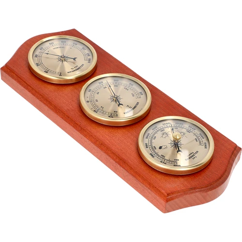 Retro weather station - mahogany colour with gold dials - 2 ['retro weather station', ' temperature measurement', ' pressure', ' humidity', ' comfort at home', ' stylish weather station', ' three-in-one multi-functional weather station', ' elegant weather station', ' which weather station to choose', ' traditional weather station', ' weather station with wooden housing', ' weather station in mahogan colour', ' gift thermometer', ' pressure gauge', ' humidity level gauge', ' hygrometer', ' accurate thermometer', ' hygrometer with thermometer', ' weather station for wall', ' what to measure room temperature with', ' retro thermometer', ' wooden weather station', ' weather station with gold dials']