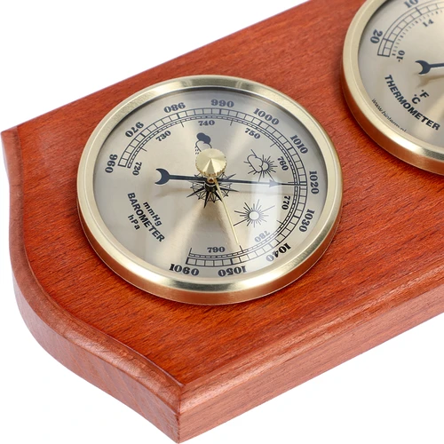 Retro weather station - mahogany colour with gold dials - 3 ['retro weather station', ' temperature measurement', ' pressure', ' humidity', ' comfort at home', ' stylish weather station', ' three-in-one multi-functional weather station', ' elegant weather station', ' which weather station to choose', ' traditional weather station', ' weather station with wooden housing', ' weather station in mahogan colour', ' gift thermometer', ' pressure gauge', ' humidity level gauge', ' hygrometer', ' accurate thermometer', ' hygrometer with thermometer', ' weather station for wall', ' what to measure room temperature with', ' retro thermometer', ' wooden weather station', ' weather station with gold dials']