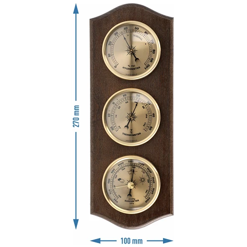 Retro weather station - venge colour with gold dials - 5 ['retro weather station', ' temperature measurement', ' pressure', ' humidity', ' comfort at home', ' stylish weather station', ' three-in-one multi-functional weather station', ' elegant weather station', ' which weather station to choose', ' traditional weather station', ' weather station with wooden housing', ' weather station in venge colour', ' gift thermometer', ' pressure gauge', ' humidity level gauge', ' hygrometer', ' accurate thermometer', ' hygrometer with thermometer', ' weather station for wall', ' what to measure room temperature with', ' retro thermometer', ' wooden weather station', ' weather station with gold dials']