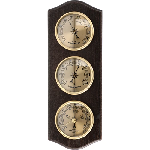 Retro weather station - walnut colour with gold dials  - 1 ['retro weather station', ' temperature measurement', ' pressure', ' humidity', ' comfort at home', ' stylish weather station', ' three-in-one multi-functional weather station', ' elegant weather station', ' which weather station to choose', ' traditional weather station', ' weather station with wooden housing', ' weather station in walnut colour', ' gift thermometer', ' pressure gauge', ' humidity level gauge', ' hygrometer', ' accurate thermometer', ' hygrometer with thermometer', ' weather station for wall', ' what to measure room temperature with', ' retro thermometer', ' wooden weather station', ' weather station with gold dials']