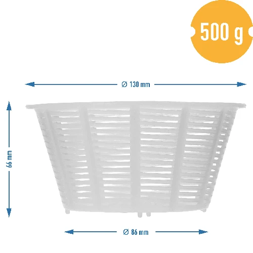 Round cheese mould, 13 x 13 x 7 cm, 500 g - 4 ['mould for cheese', ' cheesemaking', ' ricotta', ' how to make cheese', ' small cheese mould', ' homemade cheese', ' cheese mould', ' cheese made at home', ' rennet cheese', ' mould for cheese press']