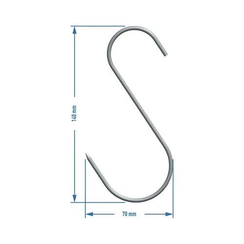 S-shaped hooks for smoking - 150 mm, Ø 3 mm, 5 pcs - 3 ['hook for smoking', ' hook for smoking meat', ' hook for smoking processed meat', ' hook for processed meat', ' smoking hooks', ' stainless hooks', ' S-shaped smoking hooks', ' hook set', ' hooks for smoker', ' hooks for meat drying', ' hooks for cheese', ' classic hooks', ' hooks with conical tip']