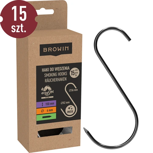 S-shaped hooks for smoking - 150 mm, Ø 4 mm, 15 pcs  - 1 ['hook for smoking', ' hook for smoking meat', ' hook for smoking processed meat', ' hook for processed meat', ' smoking hooks', ' stainless hooks', ' S-shaped smoking hooks', ' hook set', ' hooks for smoker', ' hooks for meat drying', ' hooks for cheese', ' classic hooks', ' hooks with conical tip']