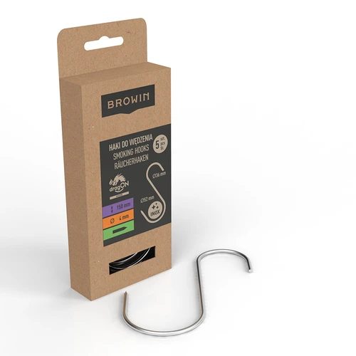 S-shaped hooks for smoking - 150 mm, Ø 4 mm, 5 pcs - 2 ['hook for smoking', ' hook for smoking meat', ' hook for smoking processed meat', ' hook for processed meat', ' smoking hooks', ' stainless hooks', ' S-shaped smoking hooks', ' hook set', ' hooks for smoker', ' hooks for meat drying', ' hooks for cheese', ' classic hooks']