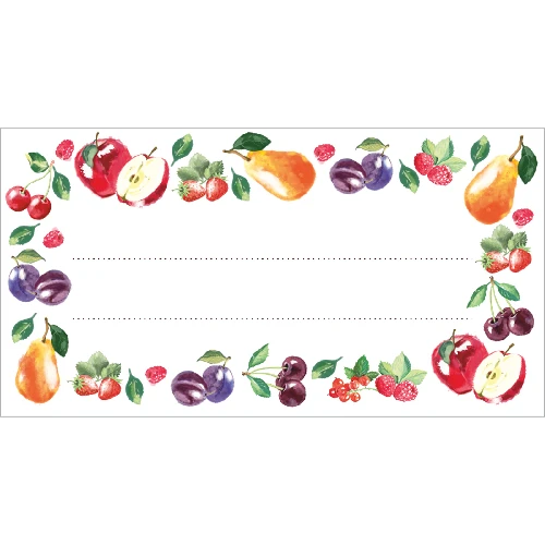 Self-adhesive labels, mix, fruit pattern, 85/45 mm  - 1 ['labels', ' labels for preserves', ' labels for seasonings', ' bottle labels', ' self-adhesive labels', ' wine labels', ' jar labels', ' small jar labels', ' notebook labels', ' box labels', ' container labels', ' gift labels']