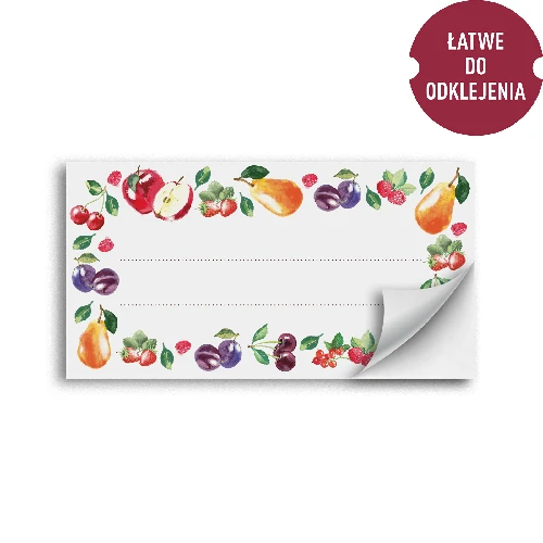 Self-adhesive labels, mix, fruit pattern, 85/45 mm - 2 ['labels', ' labels for preserves', ' labels for seasonings', ' bottle labels', ' self-adhesive labels', ' wine labels', ' jar labels', ' small jar labels', ' notebook labels', ' box labels', ' container labels', ' gift labels']