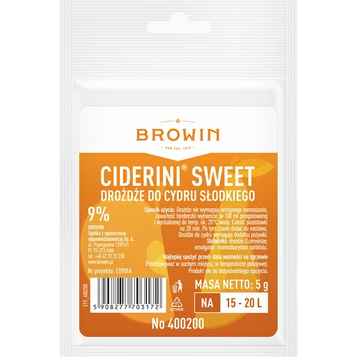 Semi-sweet and sweet cider yeast , 5g  - 1 ['cider yeast', ' apple cider yeast', ' pear cider yeast', ' sweet cider yeast', ' semi-sweet cider yeast', ' apple cider', ' pear cider']