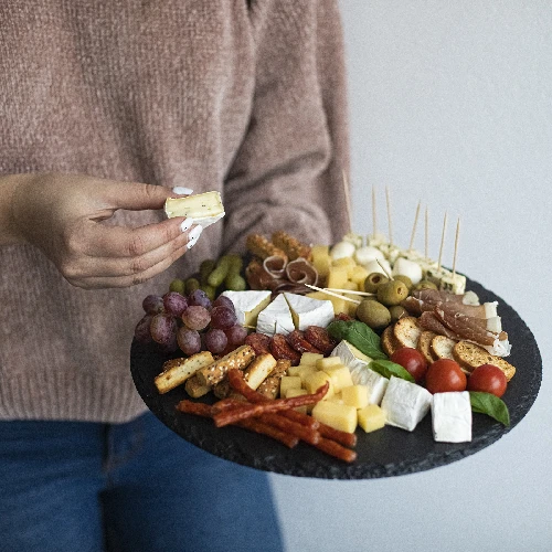 Shale stone rotating platter Ø 30 cm - 14 ['serving board', ' kit for serving on a rotating platter', ' boards for serving cheese', ' cold cuts and snacks', ' board for serving', ' rotating board', ' rotating tray', ' tray for serving', ' stone for serving', ' shale stone for sushi', ' sushi board', ' finger food board', ' serving tray', ' serving board']