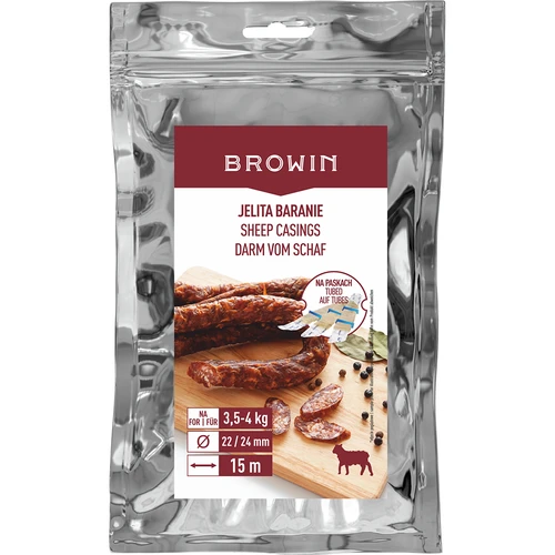 Sheep casings - Φ22/24 mm, on strips, 15 m  - 1 ['for homemade sausage', ' casings for sausage', ' make your own sausage', ' homemade sausage', ' for smoked sausage', ' for scalded sausage', ' mutton casings', ' casings on strips', ' casings for a lot of stuffing', ' casings for cold cuts', ' charcuterie casings', ' natural casings', ' homemade charcuterie', ' casings for stuffing machines', ' mutton casings on strips', ' natural casings on strips']