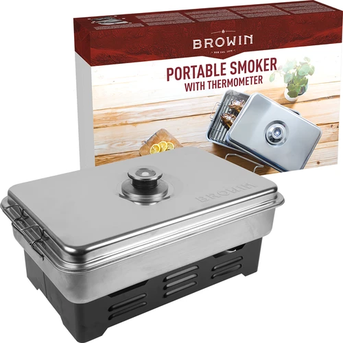 Smoker with thermometer - 8 ['fish smoker kit', ' fish smoker', ' smokers kit', ' smokers box', ' outdoor smokers', ' indoor bbq', ' meat smoker', ' bbq smoker box', ' stainless steel smoker', ' grill']