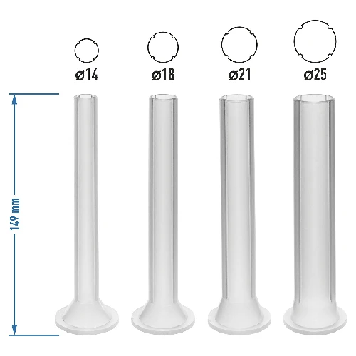 Spare funnels for Browin stuffers, 4 pcs - 4 ['funnels for stuffers', ' spare funnels for stuffers', ' funnels for vertical stuffers', ' funnels for horizontal stuffers', ' funnels for stuffing', ' funnels for meat processing', ' home meat processing', ' funnels for meat processing with different diameters', ' stuffer accessories']