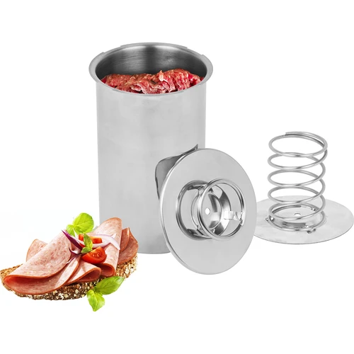 Stainless steel press ham maker / pressure ham cooker 1,5 kg - 13 ['stay at home', ' ham cooker recipes', ' ham cooker', ' ham cooker dishes', ' how a ham cooker works', ' ham from a ham cooker', ' ham sausage from a ham cooker', ' ham cooker for vegetarians', ' ham cooker for kids', ' healthy meat', ' healthy sausages', ' preservative-free']