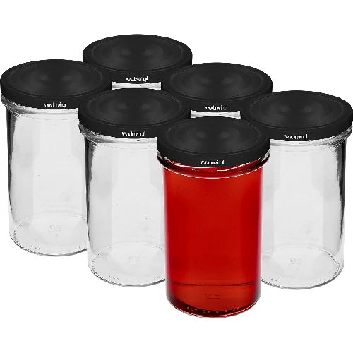 Straight jar 545 ml (fi 82) with black lid, 6 pcs - 2 