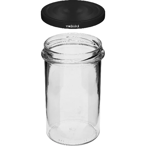 Straight jar 545 ml (fi 82) with black lid, 6 pcs - 4 