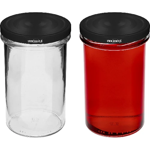 Straight jar 545 ml (fi 82) with black lid, 6 pcs - 5 