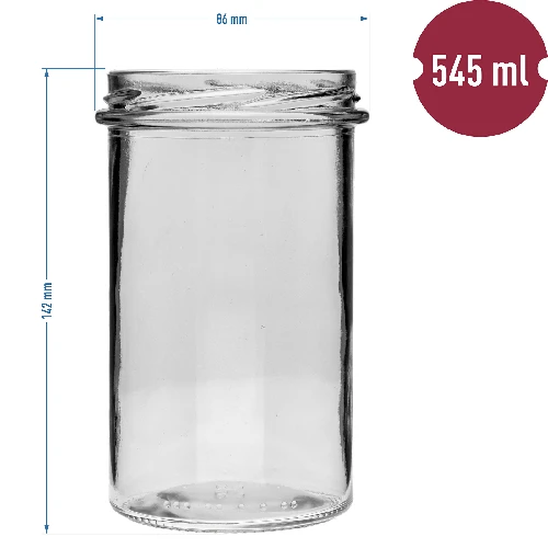 Straight jar 545 ml (fi 82) with black lid, 6 pcs - 6 