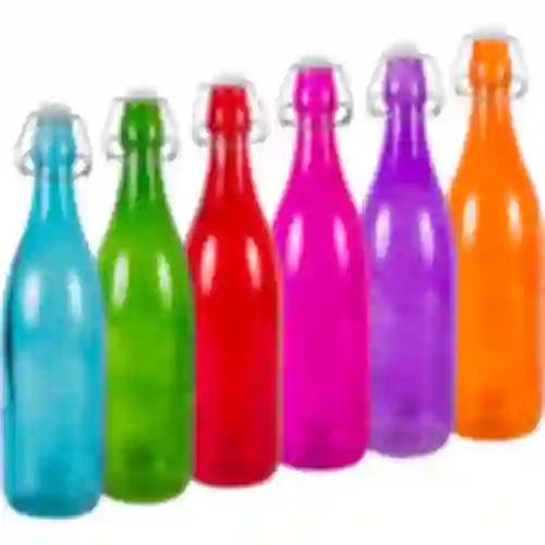 1 L glass bottle with air-tight closure - in various colours