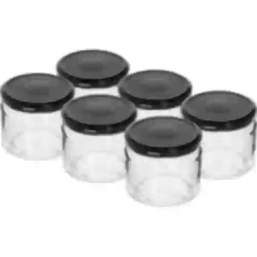 330 ml low jar with black Ø82/6 lid, 6 pcs