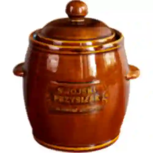 4,5 L Stoneware - barrel crock pot with water seal, embossment, lid - brown
