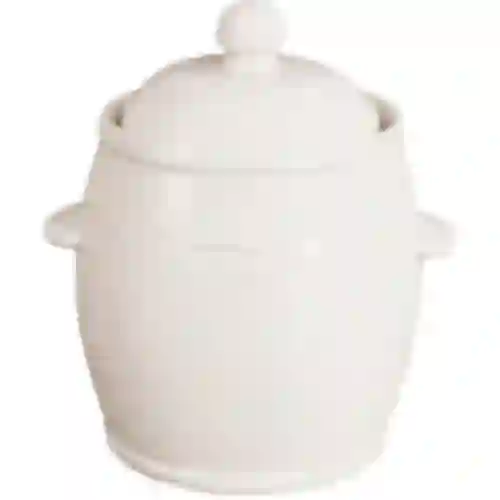 4,5 L Stoneware - barrel crock pot with water seal, embossment, lid -ecru