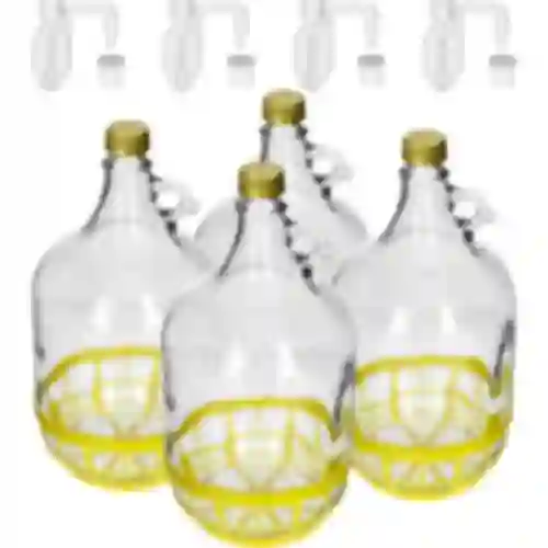 5 L Lady demijohn with a screw cap, plastic basket, stopper and horizontal airlock – a set of 4 pcs