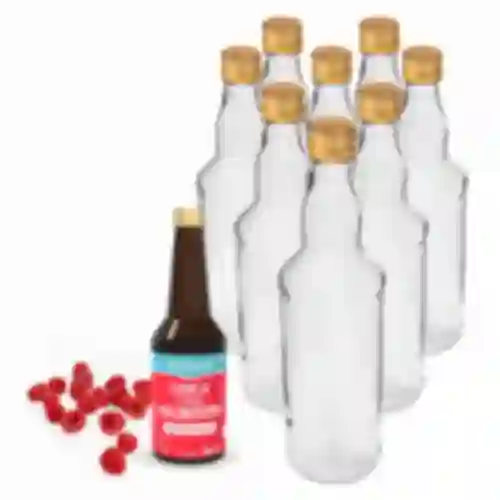8 bottles 500 ml with golden caps and raspberry essence 40 ml