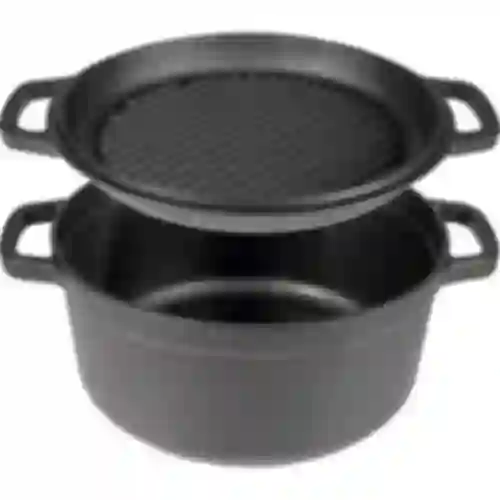 Cast iron pot with a pan, 5 L + 1 L