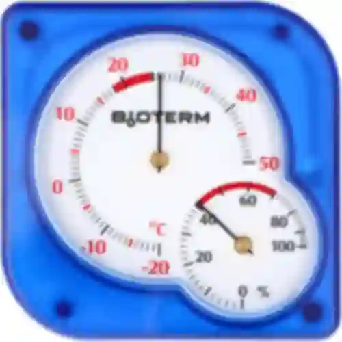 Indoor bimetallic thermometer with a hygrometer (-20°C to +50°C), blue