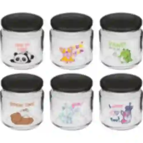 Twist-off jar for children, 212 ml, with print and lid, 6 pcs