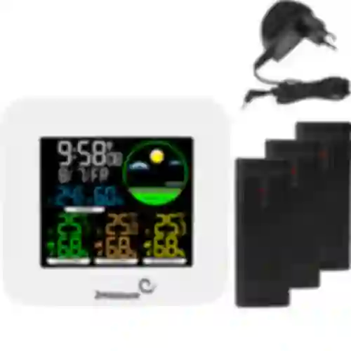 Weather station RCC – electronic, wireless, backlit, 3 sensors, white