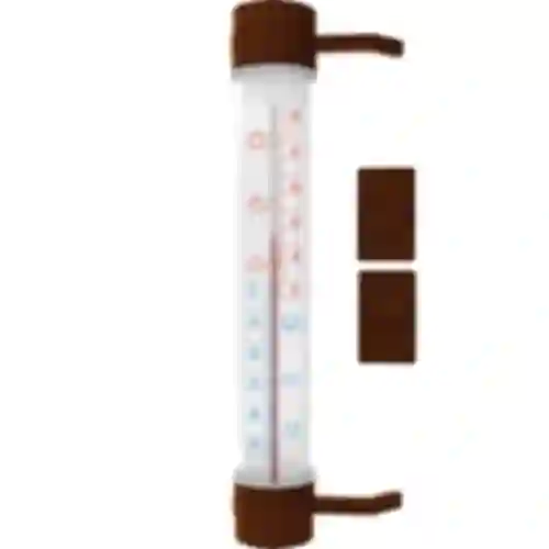 Window thermometer, stick-on/screw-on, plastic scale, brown (-50°C to +50°C) 27cm