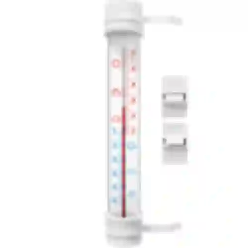 Window thermometer stick-on/screw-on , plastic scale , white (-50°C to +50°C) 27cm