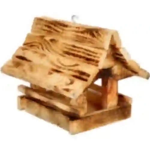 Wooden bird feeder, burnt wood, highlander style